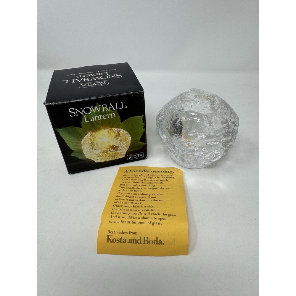 Kosta Boda Crystal Snowball Lantern Tea Light Candle Holder Sweden with Box VTG